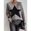 Women S Crew Neck Long Sleeve Pullover Knit Sweater Star Pattern