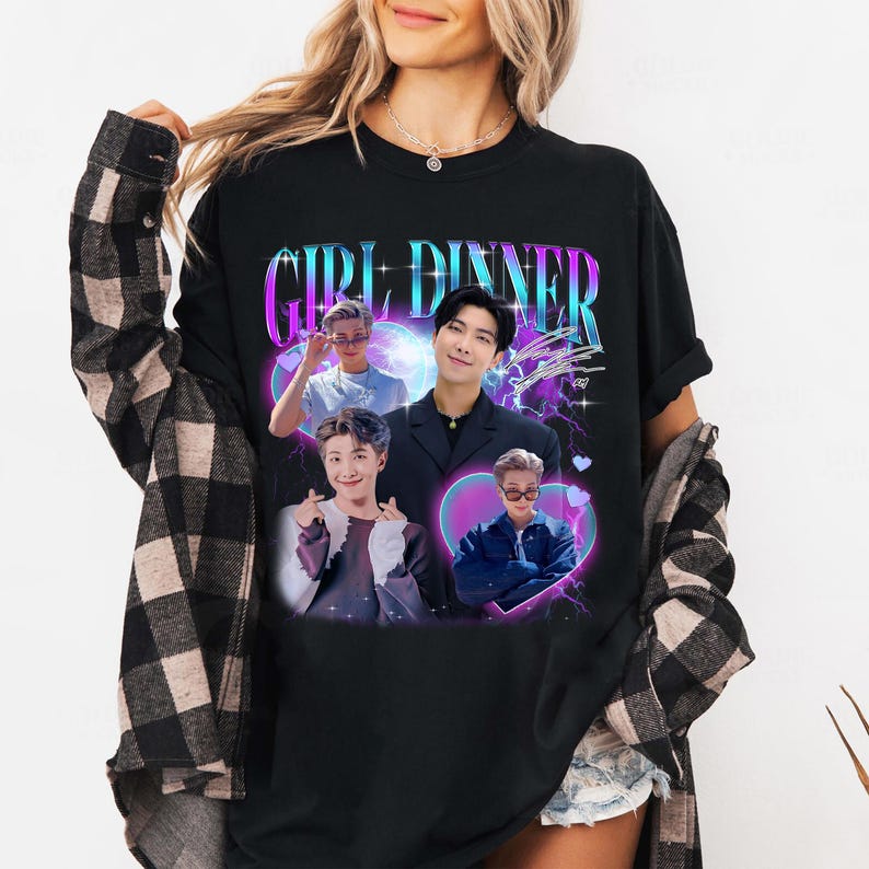 Girl Dinner RM Kim Namjoon T-shirt, Vintage Fans Homage Tee Men Women Hip Hop Streetwear Oversized Tshirt Short Sleeve Casual Clothing 4XL