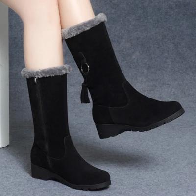 Fashion Winter Women's Plus Velvet Mid Calf Boots Fashion Zipper Platform Wedges Shoes for Women Snow Boots Outdoor Casual Riding Boots
