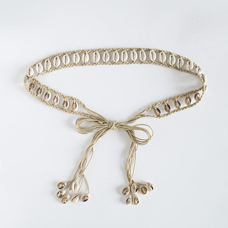 Boho Material Natural Waist Belt With Shell Details For Fashion Women