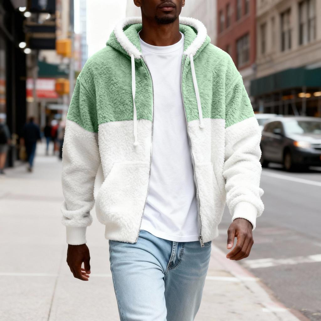 Hanorac cu fermoar pufos pentru bărbați Jachetă de pluș cu fermoar cu glugă pentru