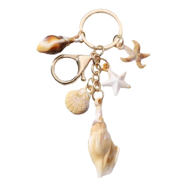 Exquisite Shell Keychain Conch Starfish and Star Pendant Keyring Bag Decoration Fashionable Beach Vacation Accessory