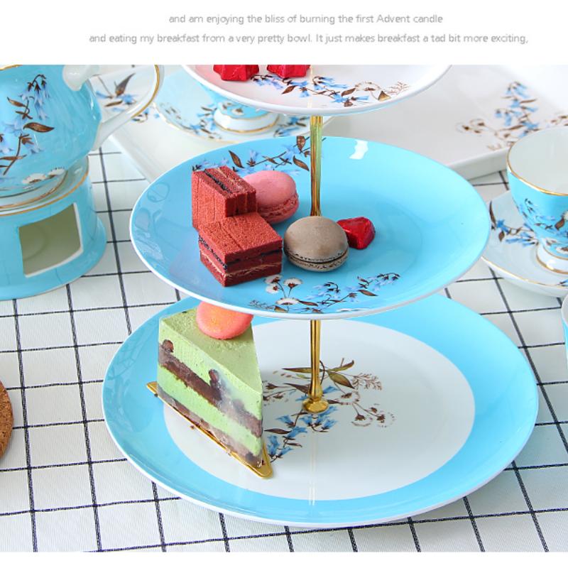 3 Tier Ceramic Cake Stand Fruit Dish Blue Floral Round Fruit Display Stand European Style Cupcake Stand for Wedding Birthday and Tea Party