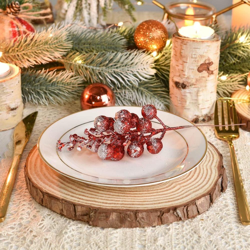 16 Pack Christmas Glitter Berries Stems, 8" Artificial Christmas Picks Snowy Berry Stems for Christmas Tree Ornaments, DIY Xmas Wreath, Crafts,Holiday