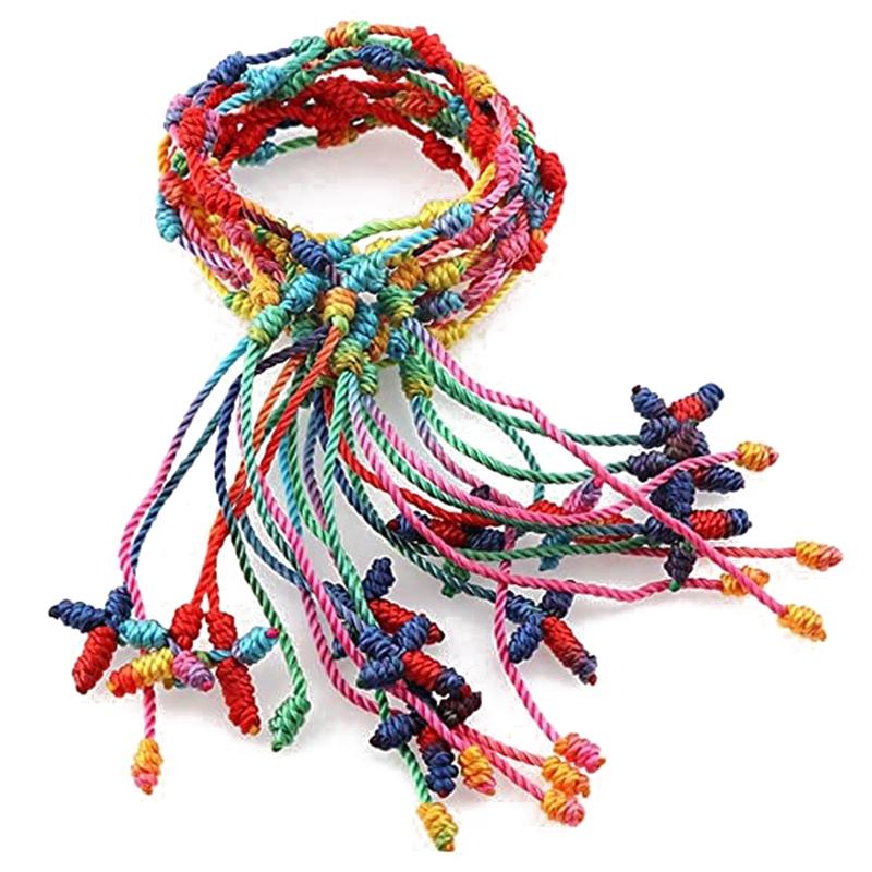 12 Pieces 7 Knot String Kabbalah Bracelet for Protection Adjustable Good Luck Tibet Bracelets Amulet Gift for Men & Wome