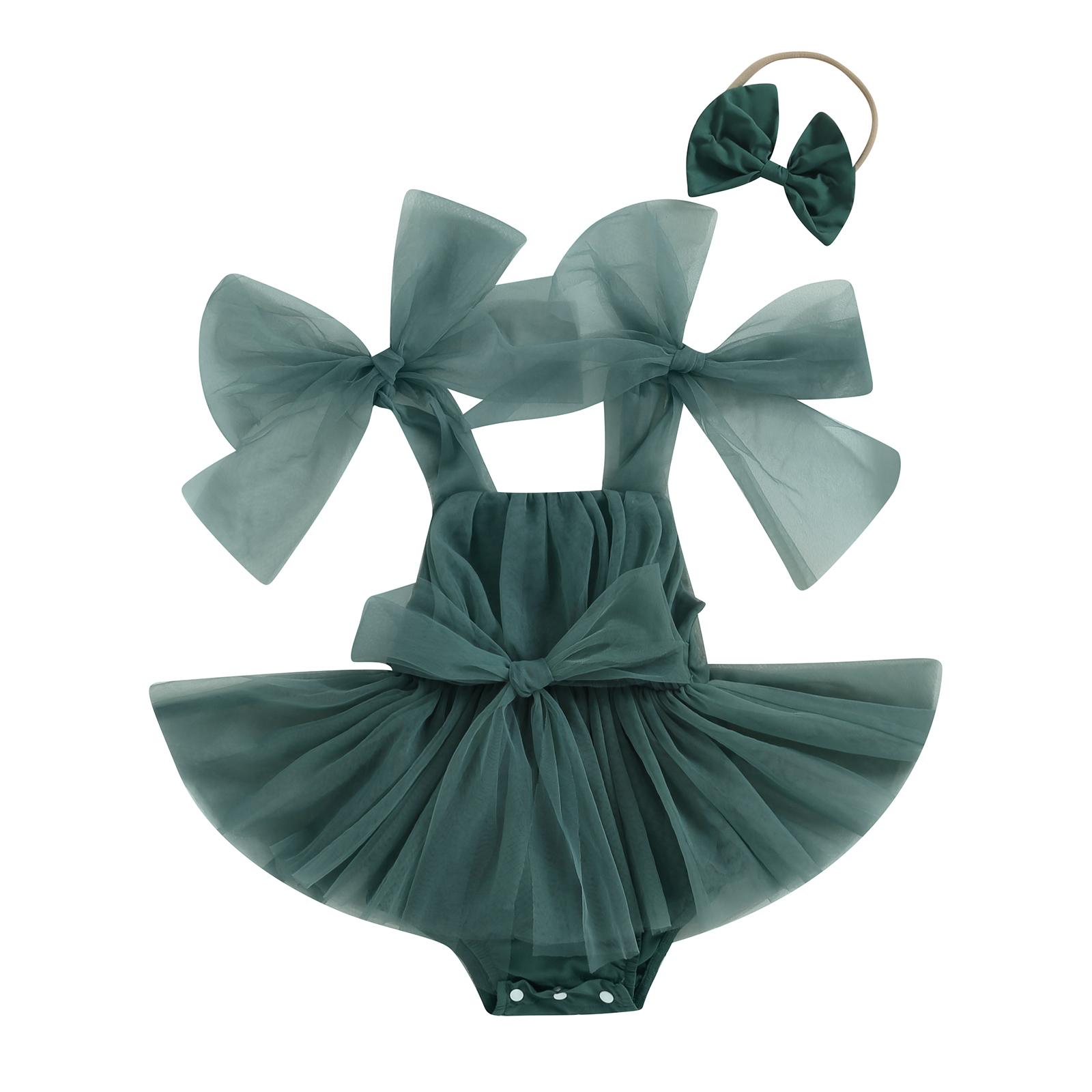 

Комбинезоны для маленьких девочек, платье, однотонная тюлевая юбка, комбинезоны без рукавов с подолом, 3 мес, 6 мес, 12 мес, 18 мес, одежда для малышей, боди для младенцев с повязкой на голову с бантом 6-12 Months зелёный