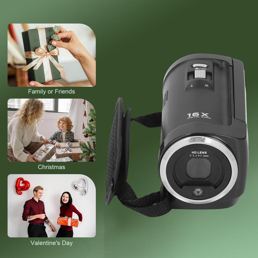 QHD 2.7K Video Camera 50MP 16X Digital Zoom Camcorder 270 Degree Rotation Screen Video Recorder Webcam Recording While Charging 64GB Storage Card