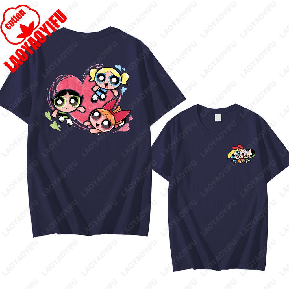 The Powerpuff Girls Anime Tshirt Trendy Kawaii Woman Clothing O Neck Summer Cotton Short Sleeve Tee Retro Trend Cool Street Tops