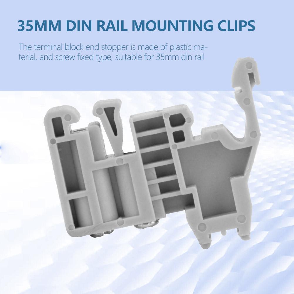 50pcs 35mm DIN Rail Terminal Block End Stopper Mounting Clips Gray (Model 12)