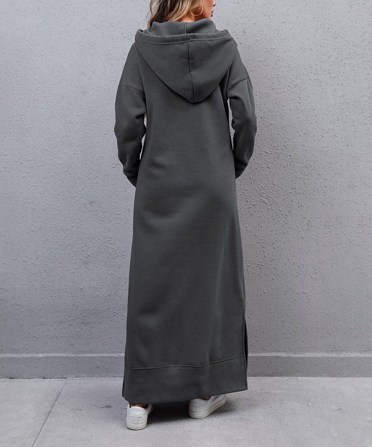 New Plus Size Knitted Hooded Fleece Dress with Pockets - Autumn/Winter Casual Fashion