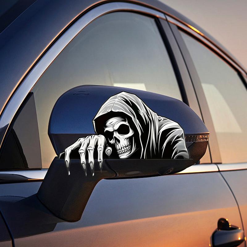 PVC Car Rearview Mirror Sticker Scary Skull Car Window Decals Scratch Resistant Weatherproof Motorcycles Automotive Decoration