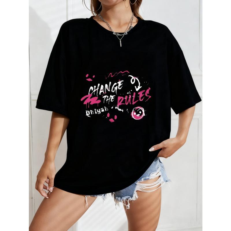 

White Oversized T Shirt With Change The Rules Graphic Print For Casual Wear XXXXL чорний