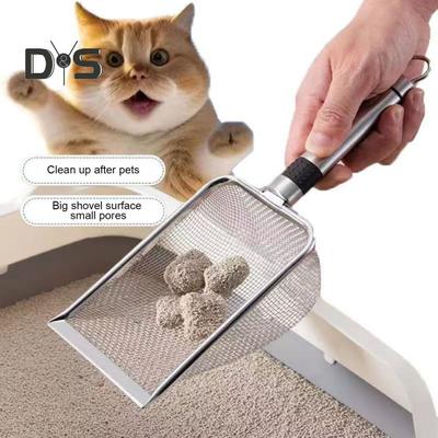 Katzenstreuschaufel, feinmaschig, aus Edelstahl, große Schaufel, bequemer Griff, Netzsieb zur Reinigung von Tierkot für Katzentoilette, Haustiertoilette