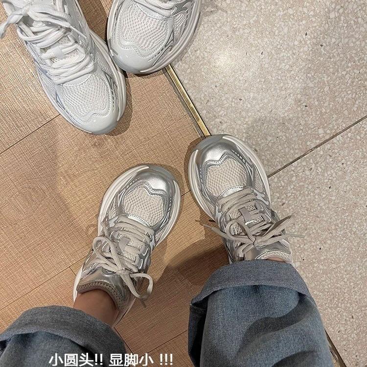 Silver Daddy shoes women's summer 2025 new thick-soled heightening mesh shoes mesh breathable thin casual sports shoes