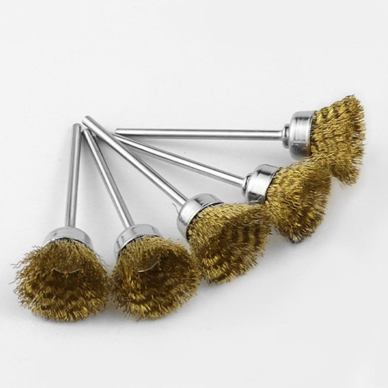 3Pcs Mini Coppers Wire Brushes For Electric Grinders 2.35mm Shank Rusts Removal T Type Pen Type Bowl Type Design