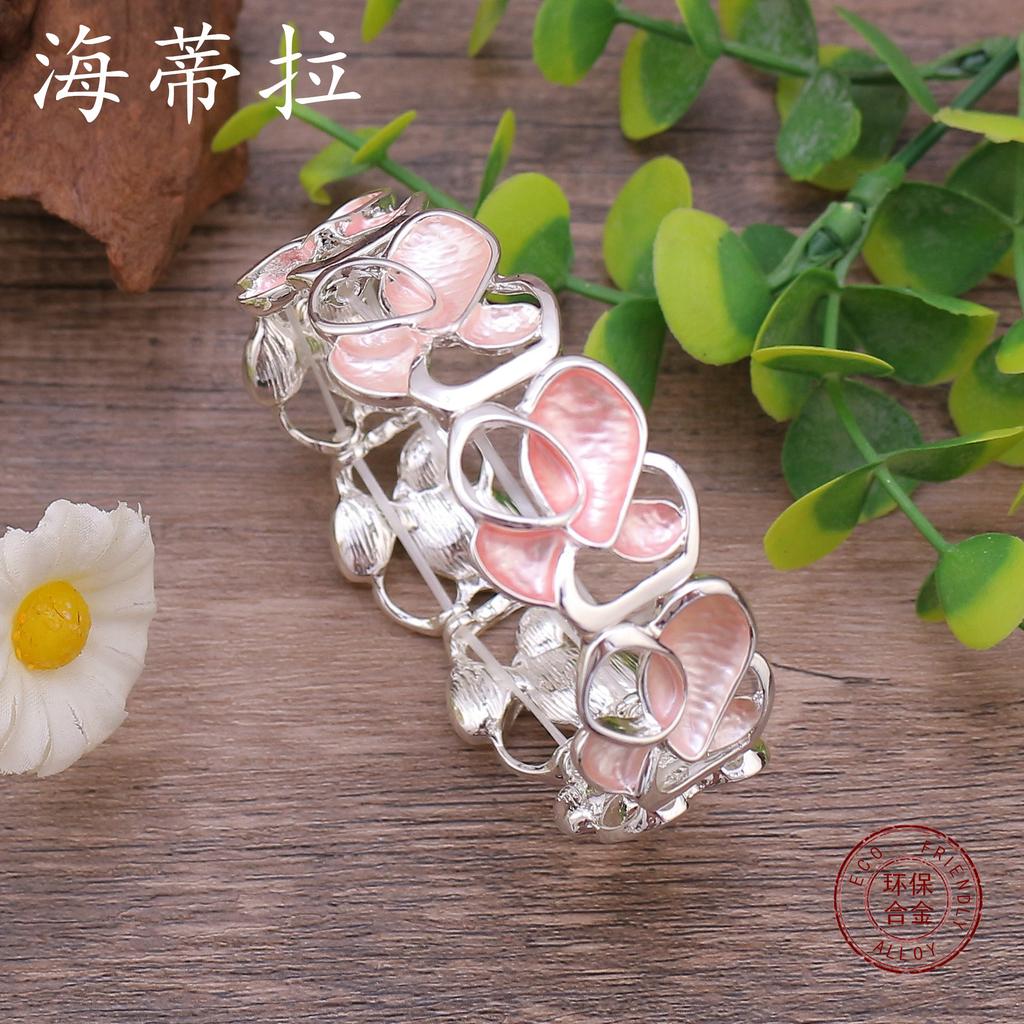 New Colored Flower Environmentally Friendly Alloy Connection Bracelet, Hand-painted Oil Flower Elastic Rope Bracelet for Women