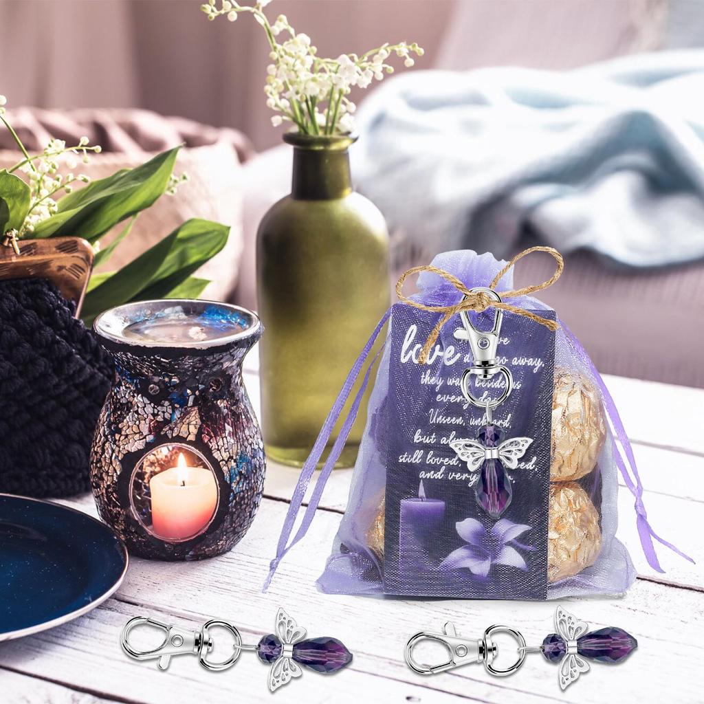 40PCS Purple Guardian Angel Keychains Funeral Memorial Party Favor Gifts With Personalized Cards