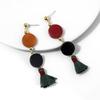Chic Wooden Bead Tassel Earrings Ethnic Design Silk Thread Women For