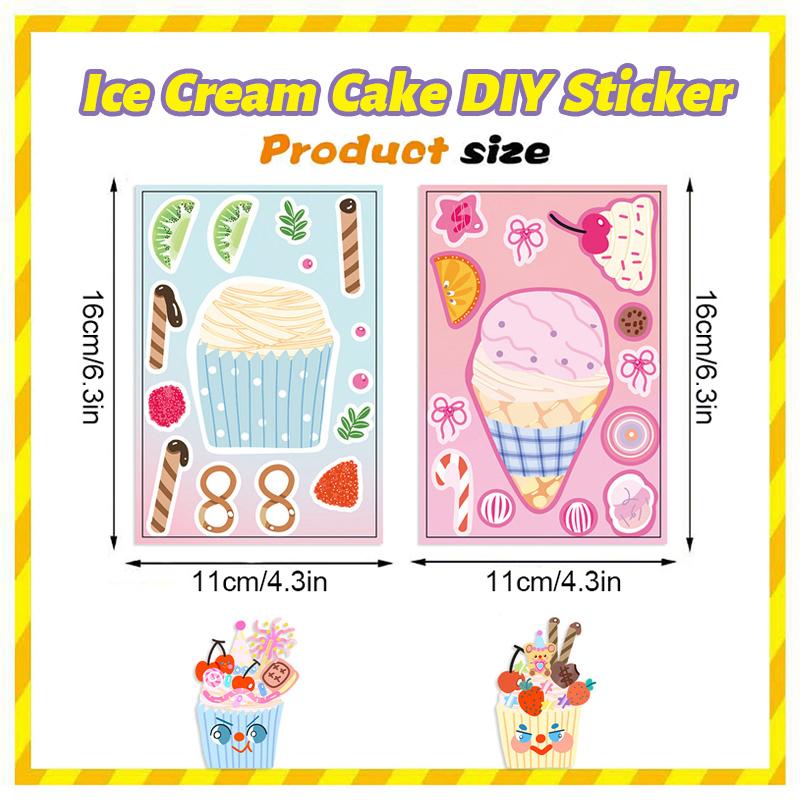 8/16Sheets Cartoon Ice Cream Cake DIY Make A Face Stickers Puzzle Toys Kids Birthday Party Favors Pinata Fillers Gift for Guests