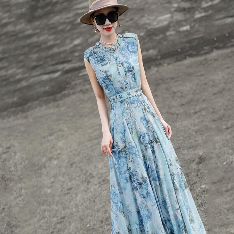 Lanser 2026 Summer French Floral Tie-Waist Sleeveless Dress