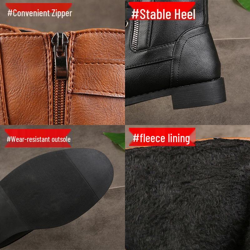 Meilaid 2025 Fall/Winter Brown Vintage Roman Women's Combat Boots with Cross Laces