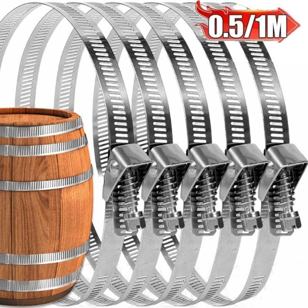 0.5/1m Stainless Steel Hose Clamp Strap Flexible Fuel Tube Pipe Clips  for Pipeline Fixation