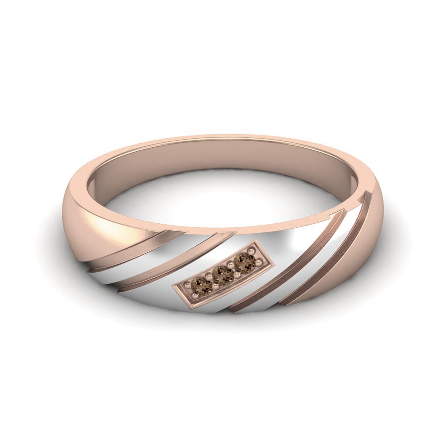 0.09 Ctw Round Smoky Quartz 925 Sterling Silver Rose Vermeil Three Stone Stackable Women Promise Ring 12