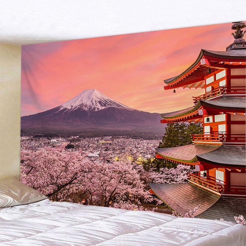 VIKAMA Japanese Cherry Blossom Tapestry Oriental Landscape Wall Hanging Decor for Bedroom Living Room Home Decor
