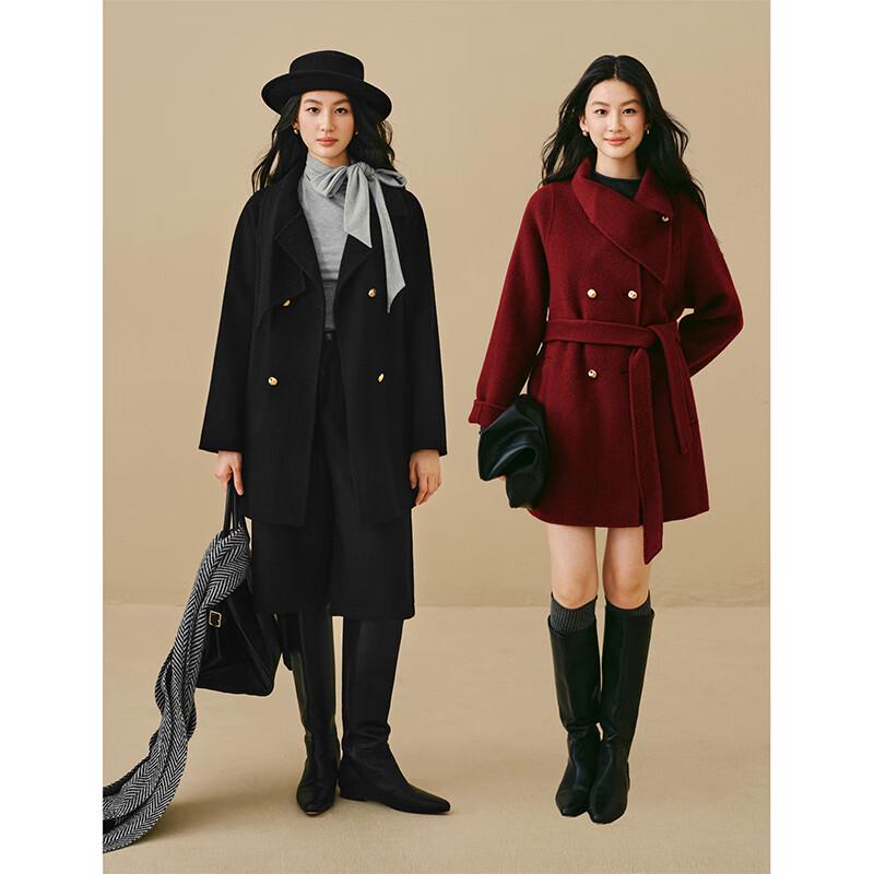 INMAN Women's 2025 Winter Pure Wool Double-faced Scarf Collar Coat