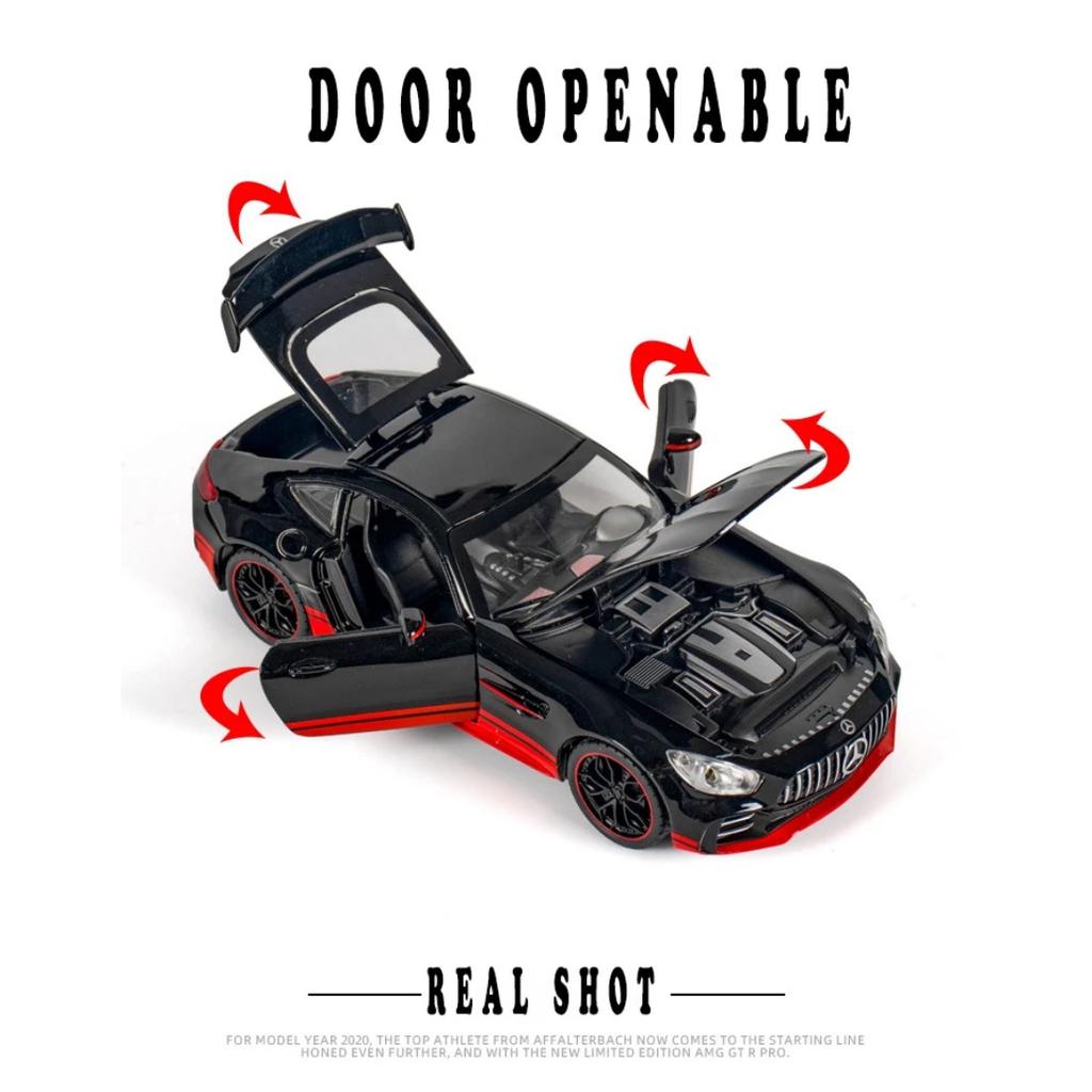 1/24 Scale Benz Gtr Sports Alloy Car Model Metal Children Diecast Toy Car Modification Simulation Sound & Light Gift for Boy