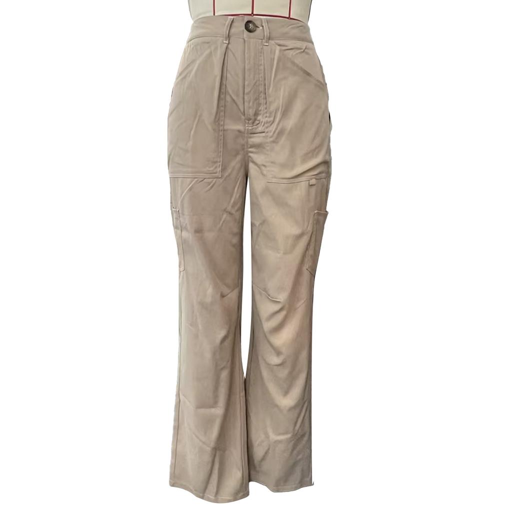 Women Casual Pants Fashionable Elegant Button Zipper Pants with Pockets for Travel Holiday Party