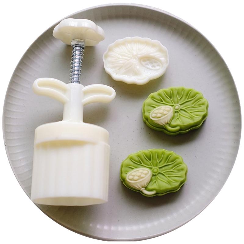50g Plastic Mooncake Stamps Lotus Leaf Shaped DIY Mooncake Molds Hand Press Mooncake Cutters Pastry Decorating Tools