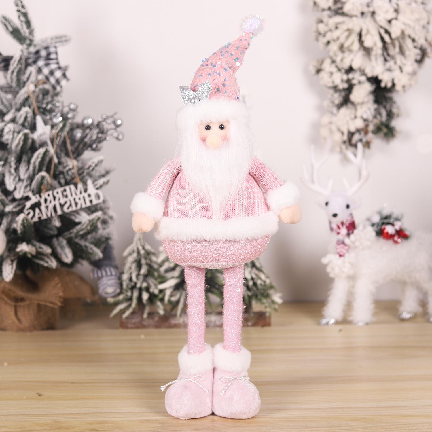 

Pink Christmas Doll Decorations Santa Claus Snowman Elk Pink Sequin Telescopic Doll Home Xmas Ornaments Kids Gifts 2025