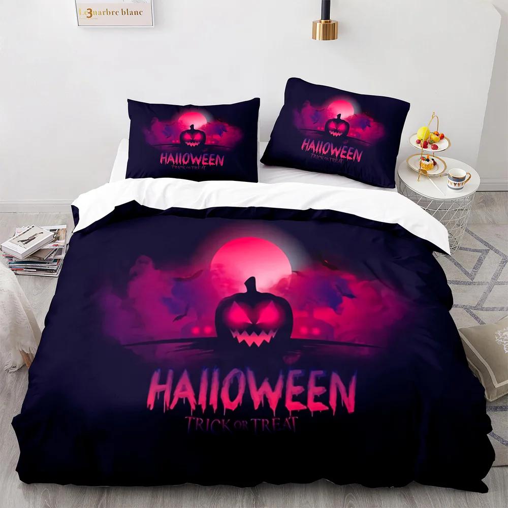 Halloween Bat Full Moon King Queen Duvet Cover Black Horror Night Bedding Set Kids Cartoon Quilt Cover Polyester Comforter Cover