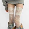 Y2K New Women Flower Lace Fishnet Thigh High Stockings Japanese Style Jk Girl Sweet Lace Trim Frilly Over Knee Long Socks