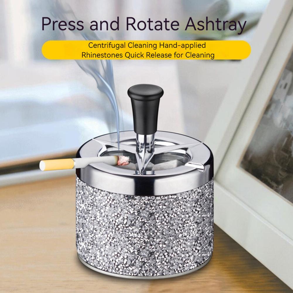 Spinning Ashtray with Lid Self-Cleaning Ashtray Windproof Car Ashtray Metal Desktop Ashtray for Home Office Car
