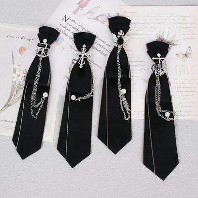 Hand Made Black Ribbon Tie Crystal Rhinestone Jewelry Men Shirts New Girl Boys Collar Neck Ties School Uniform Women Necktie
