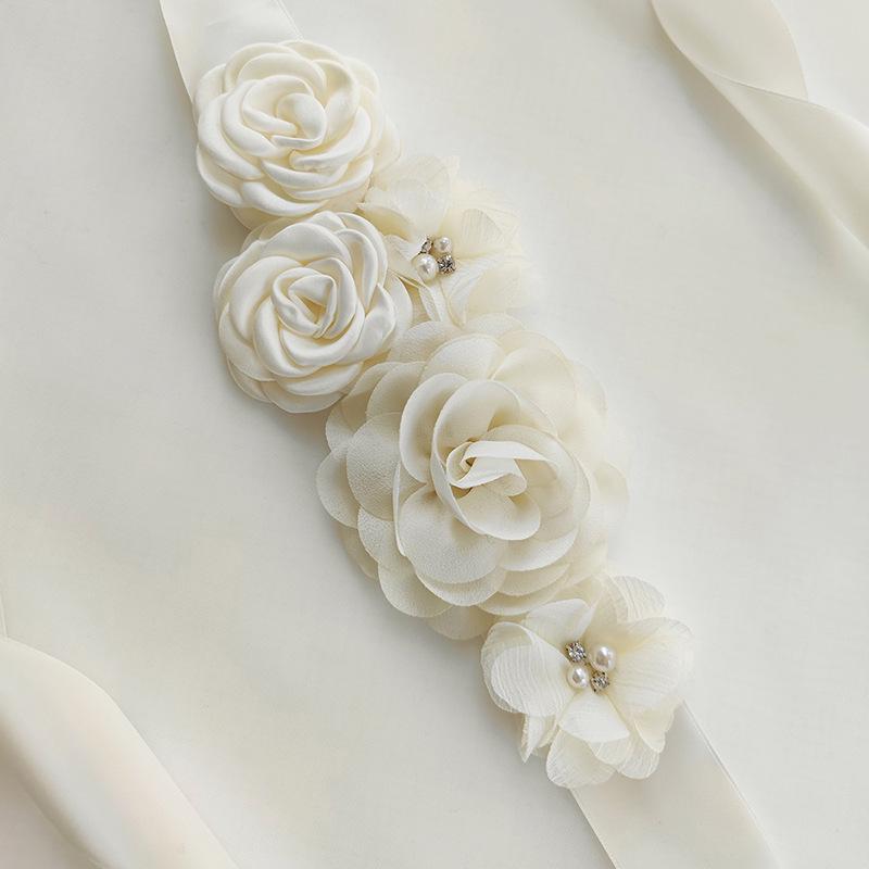 Orange-Beige Handmade Pearl Rose Waist Belt for Bridal Dress Photoshoot