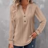 Fall Winter Women's Long Sleeve Solid V-Neck Button T-shirt Top, European American Style Casual Tops for Crossborder