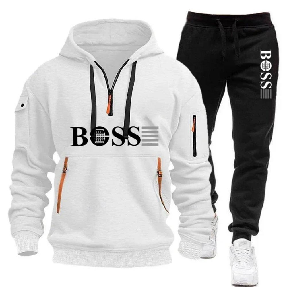 Herbst und Winter Herren Pullover Hoodie und Hose Zweiteiliges Set, Outdoor Jogging Reißverschluss Herren Sportbekleidung Set