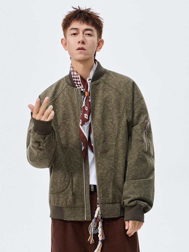 ACU Men's Dirty Color Baseball Jacket | American Workwear Casual Plus Size Loose Autumn/Winter Jacket