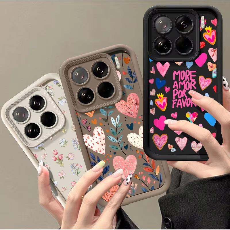 Love Heart Leaves Flower Phone Case For Xiaomi Redmi Note 14 Pro 4G 15 13 12 11 Pro Plus Redmi Note13 Pro 5G Soft Silicone Cover