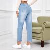 Women's Mid-Rise Elastic Waist Drawstring Ripped Jeans