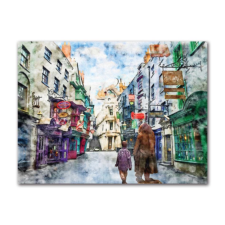 Magic Wand Wizard Shop Watercolor Posters Large Hall Painting Canvas Wizarding Weasley Wall Pictures Children Bedroom