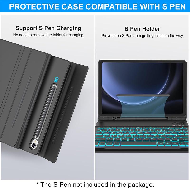 Samsung S10 Lite Tablet Case with Colorful Backlit Bluetooth Keyboard & Pen Slot