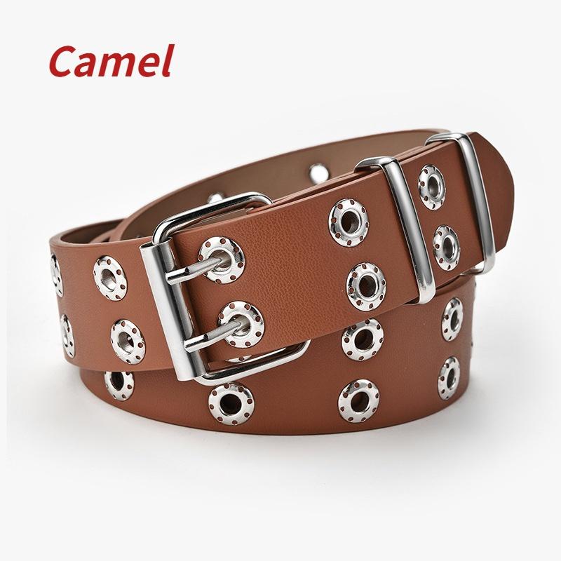Women Belt Leather New Punk Style Fashion Pin Buckle Jeans Decorative Belt Double Exhaust Eye Belt