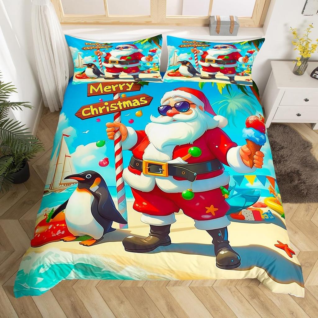 Cartoon Penguin Duvet Cover Full King for Girls Boys New  Gift Christmas Theme Bedding Set Christmas Tree Comforter Cover