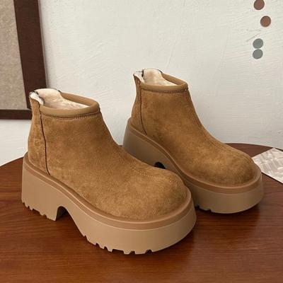 High Heels Suede Platform Ankle Snow Boots Women Plush Cotton Shoes Fashion Chunky Boots 2024 Trend Non Slip Pumps Botas Mujer