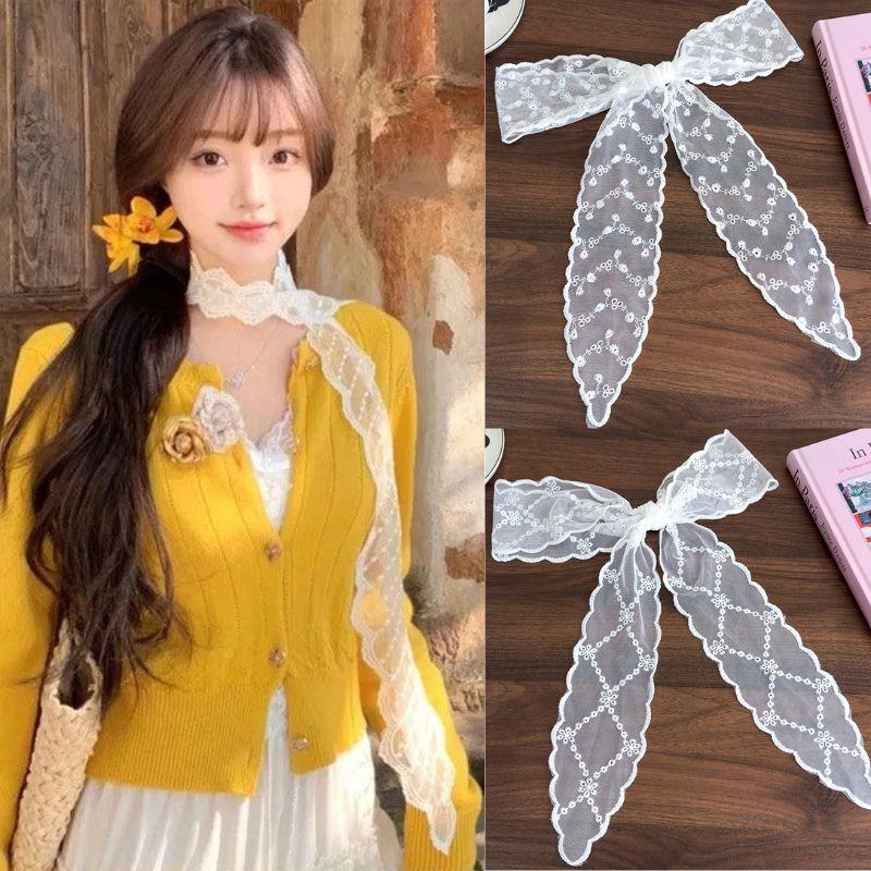 New Elegant Lace Scarf Korean Floral Hollow Triangle Scarf Embroidery Office Lady Wrist Hair Tie Snood Headband Neckerchief
