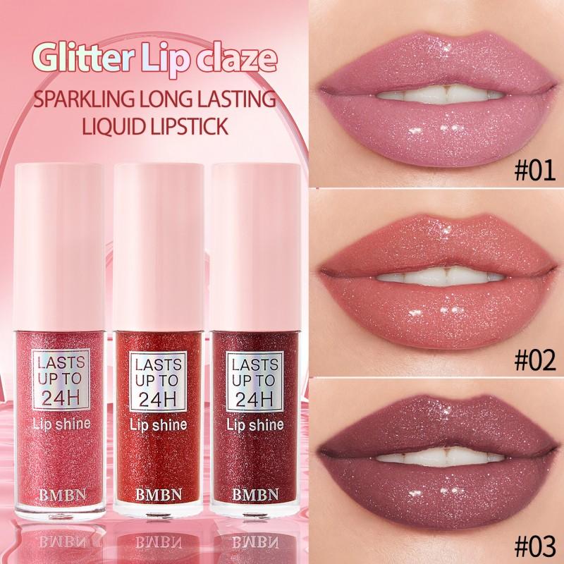 1PC Monochrome Shine Lip Gloss Lipstick - Shine Pink Gel Formula, Shine Lip Glaze, Contains Glitter, Instantly Create Glamorous Makeup